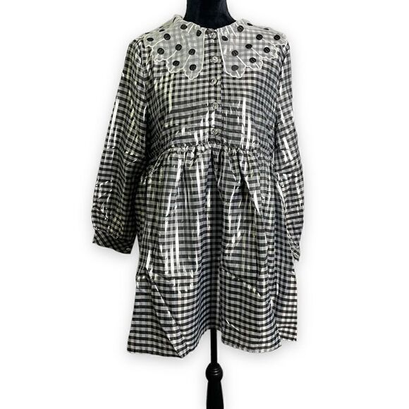 Sister Jane Glint Check Smock Dress in Black and Silver with Collar Detail - Picture 12 of 12